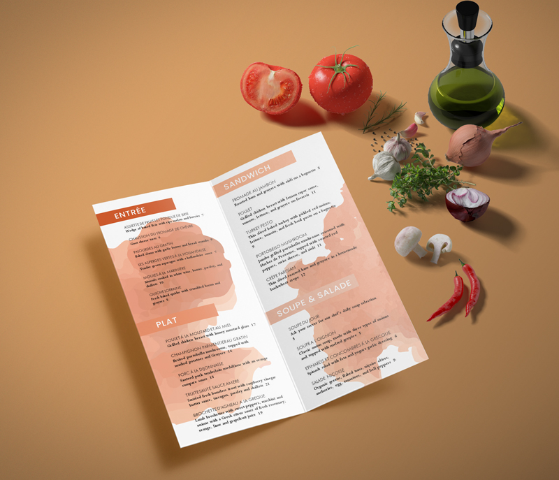 impression menu de restaurant antimicrobien